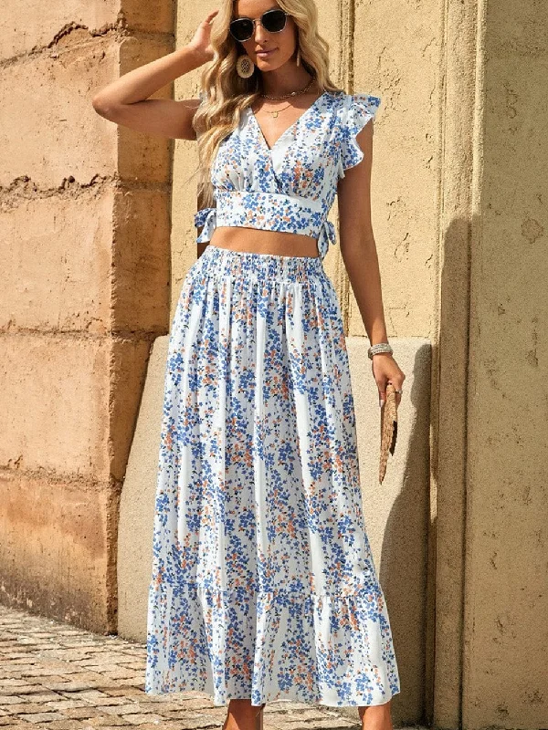 Relaxed Fit Maxi Skirt and Crop Top Ensemble Real Fur Shearling Chenille