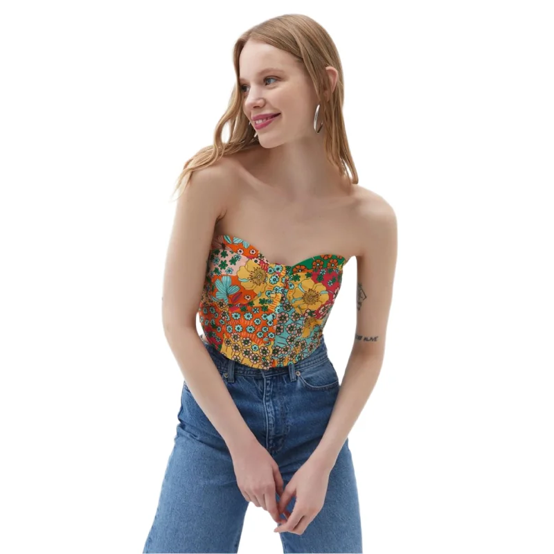 OXXO - Mixed Printed Crop Top Chenille Fabric Brocade Fabric Lace Fabric