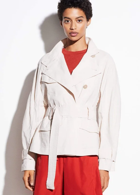Drapey Linen Jacket in Sand Glow Tiered Jacket Buttoned Jacket Zippered Jacket