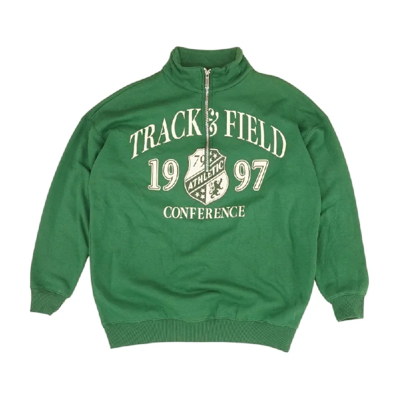 Green Solid 1/4 Zip Pullover V-Neck Stylish Pullover