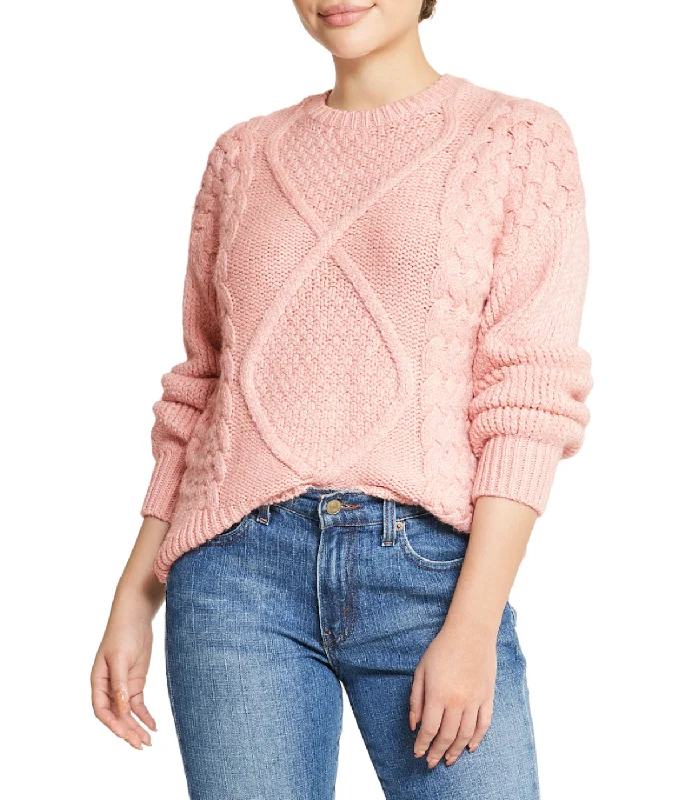 Cable Knit Cropped Pullover Sweater Shirred Sleeve Feminine