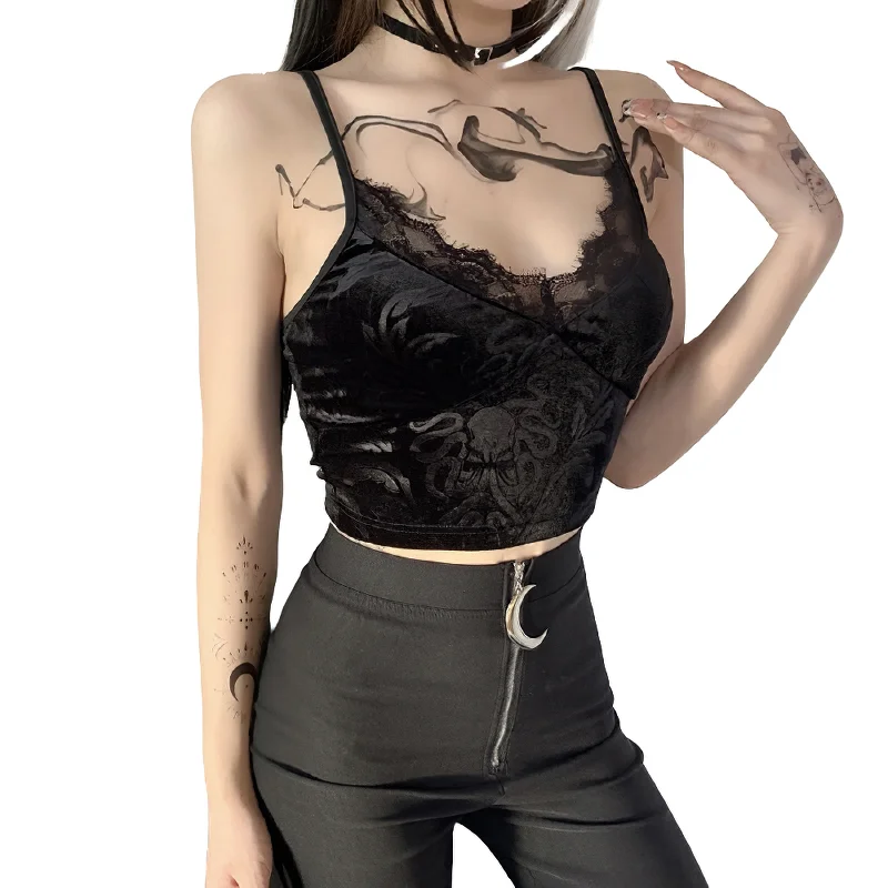 Vintage Velvet Black Women's Top / Gothic Sexy Lace Trim Bodycon Crop Top Hooded Caped Shawl Collar Vintage Velvet Black Women's Top / Gothic Sexy Lace Trim Bodycon Crop Top Hooded Caped Shawl Collar
