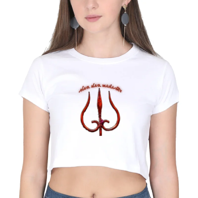 Crop Top for Ladies (HAR HAR MAHADEV) Ribbed Striped Patterned