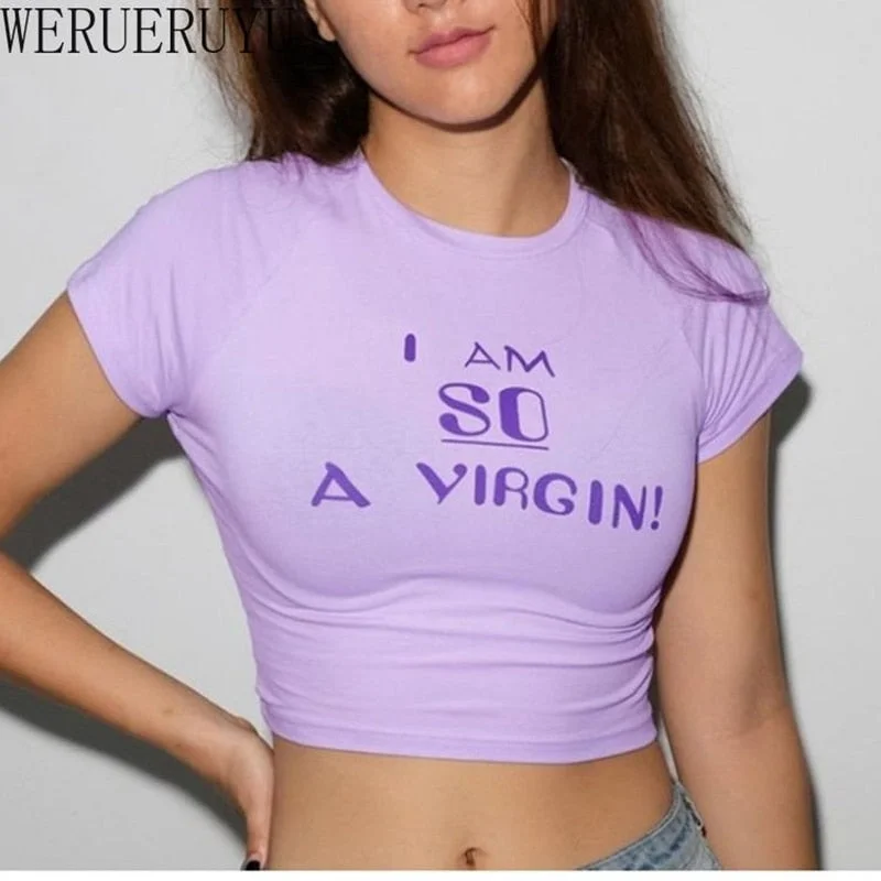 Crop Top (I am So a virgin) Ribbed Striped Patterned