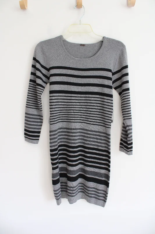 Poof Gray & Black Striped Sweater Dress | M Bright Pastel Dark