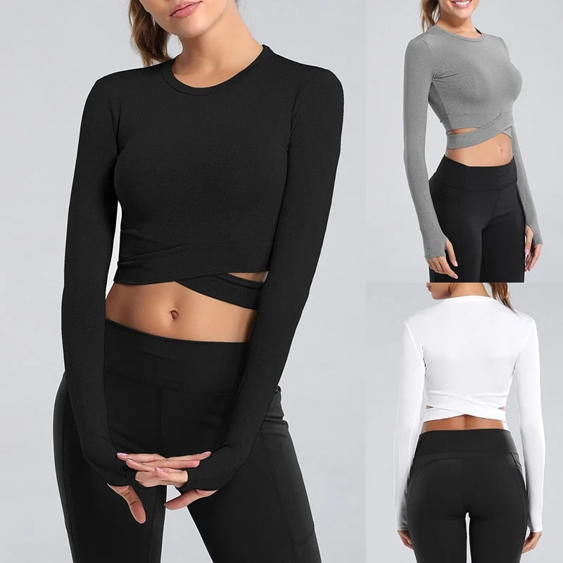 Long Sleeved Cris-Cross Yoga Crop Top Handmade Hand-knitted Hand-woven