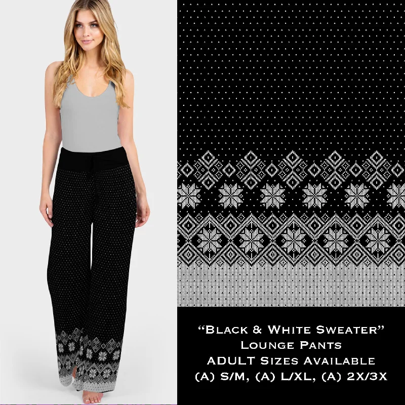 Black & White Sweater Print Detail Lounge Pants Striped Floral Plaid