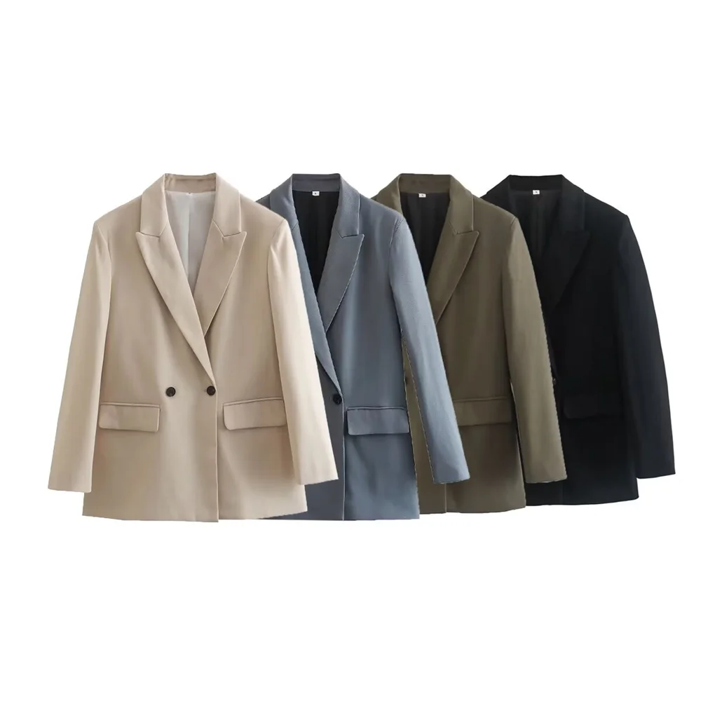 PB&ZA2024 autumn new women's fashionable and casual temperament versatile solid color lapel long sleeved suit jacket Fitted Jacket Loose Jacket Oversized Jacket PB&ZA2024 autumn new women's fashionable and casual temperament versatile solid color lapel long sleeved suit jacket Fitted Jacket Loose Jacket Oversized Jacket