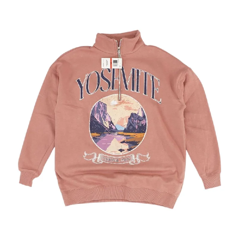 Pink Graphic 1/4 Zip Pullover High Neck Pullover