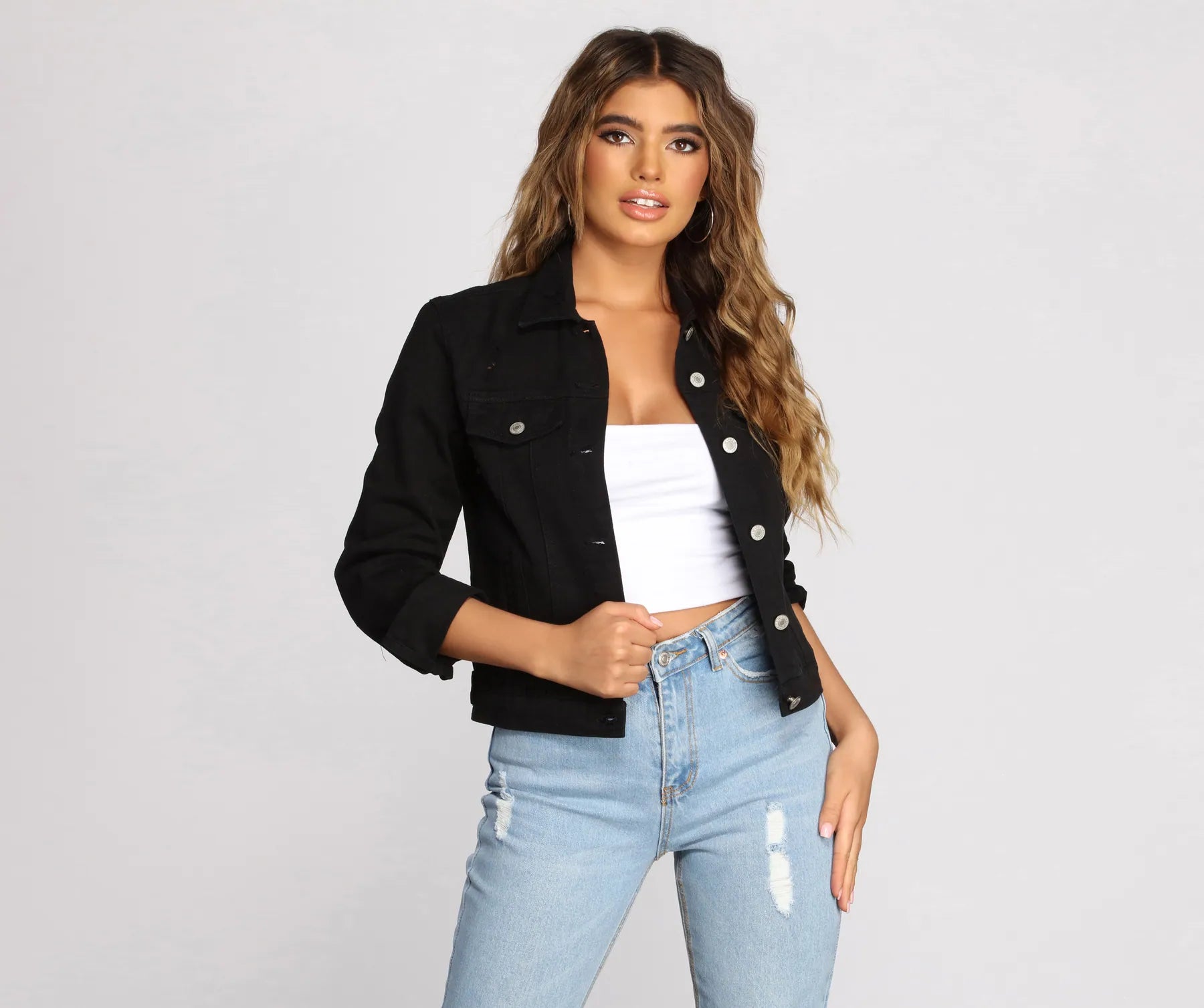 On That Basic Vibe Denim Jacket V-Neck Jacket Boat Neck Jacket Square Neck Jacket