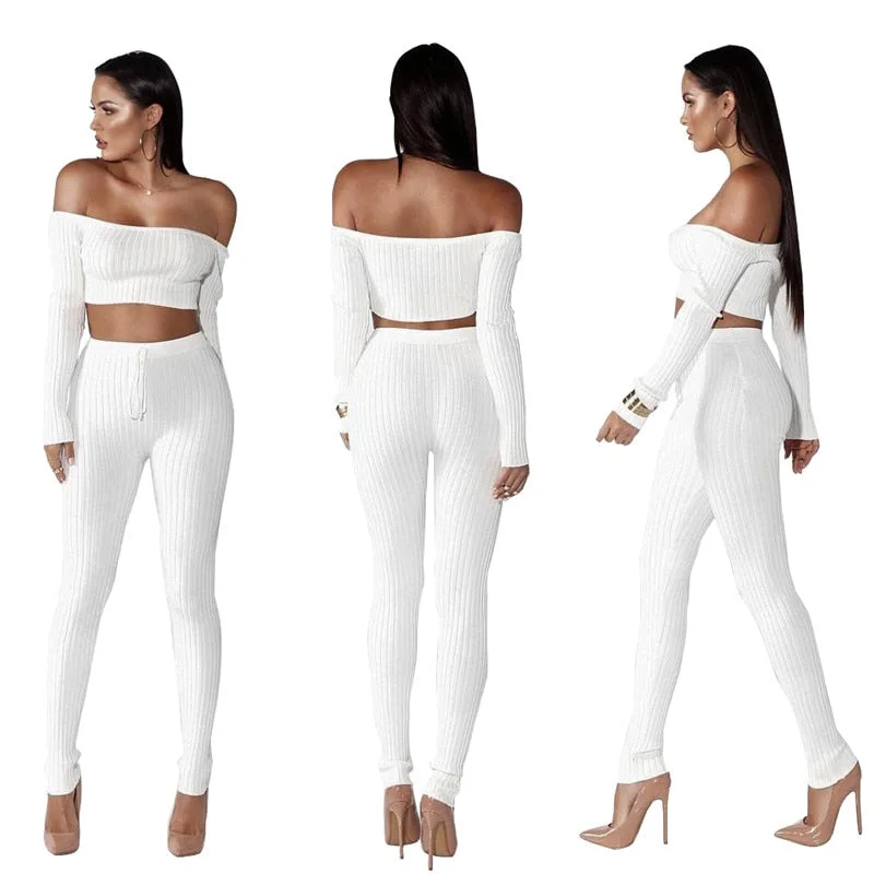 Long Sleeved Crop Top & Pant Set Boxy Fit Fitted Loose