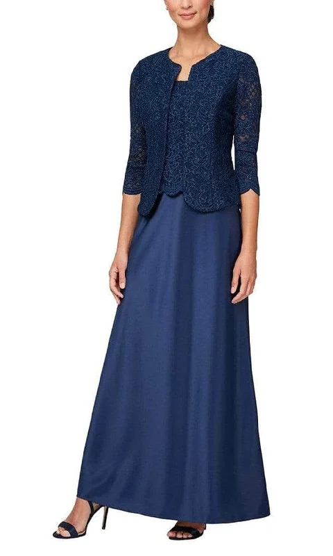 Alex Evenings 81122326 - Lace Top Long Dress With Jacket Wool Fabric Cashmere Fabric Tweed Fabric