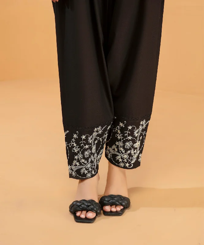 Embroidered Black Trouser - LTE 441 Trousers Culottes Wide Leg
