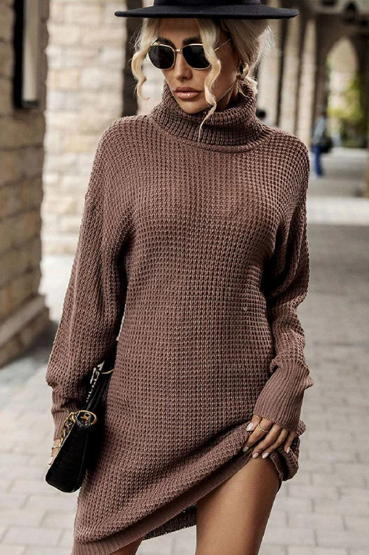 Blue Zone Planet |  Turtleneck Dropped Shoulder Mini Sweater Dress Modern Contemporary Chic