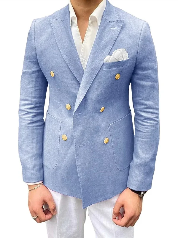 Men's Linen Blazer Jacket Tailored Fit Double Breasted Six-buttons Mesh Jacket Canvas Jacket Denim Jacket Men's Linen Blazer Jacket Tailored Fit Double Breasted Six-buttons Mesh Jacket Canvas Jacket Denim Jacket