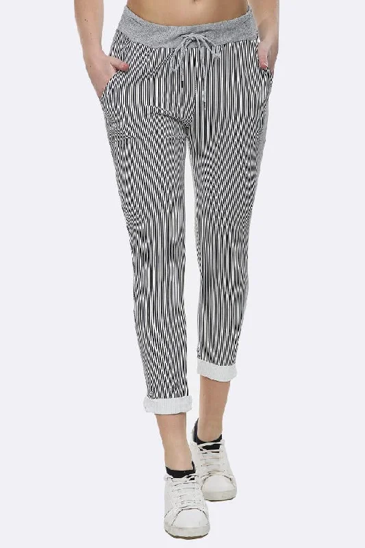 Madisyn Cotton Stripe Print Foldover Hem Lined Trouser Trousers New Arrival