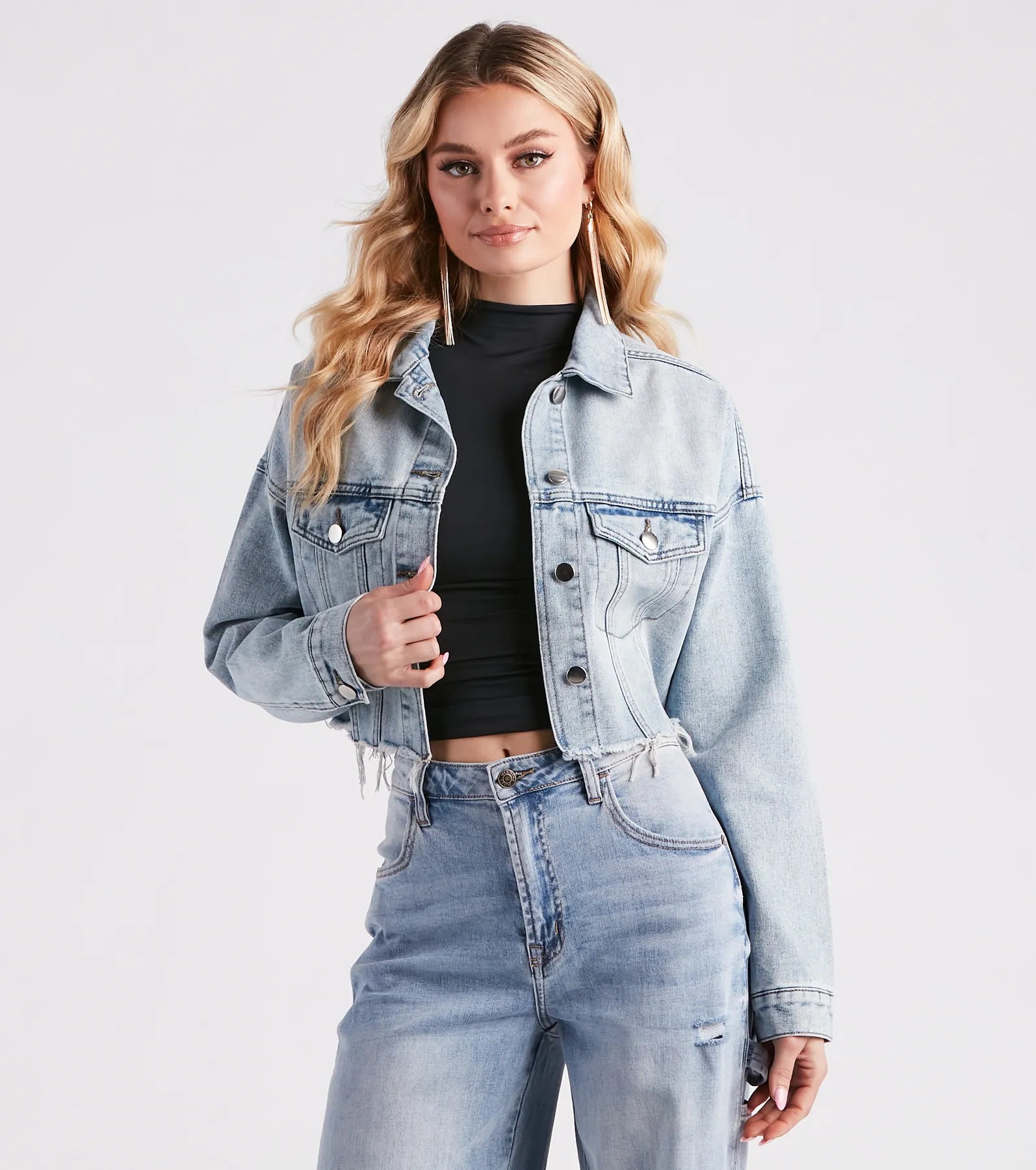 Feelin' Fresh Cropped Denim Jacket Chenille Fabric Brocade Fabric Lace Fabric