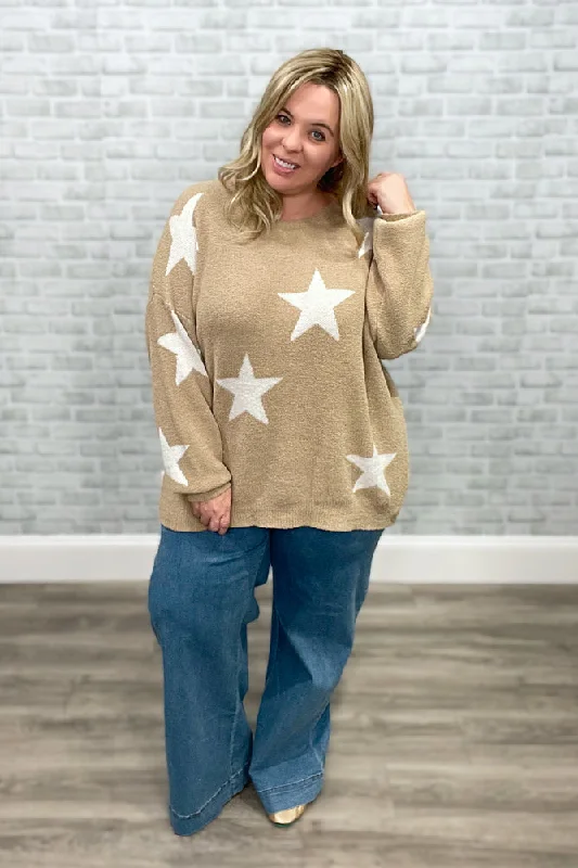 When the Stars Align Lux Star Print Sweater {Andrée by Unit} Terry Blend Velvet Blend Canvas Blend