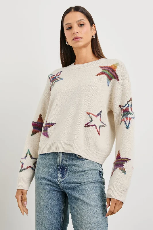 Perci Sweater - Ivory Rainbow Cable Knit Ribbed Knit Lace Knit