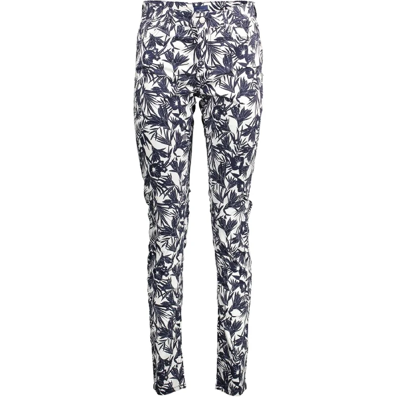 Gant Blue Cotton Women Slim Trouser High Waist Slim Fit Ankle Length