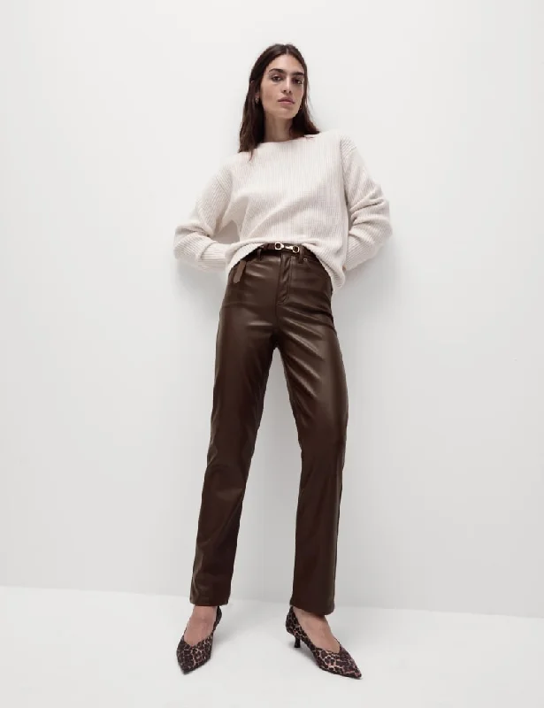 Faux Leather Straight Leg Trousers Trousers Canvas Durable