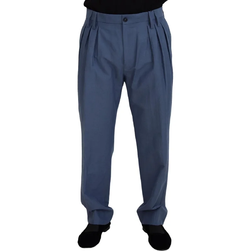 Dolce & Gabbana Elegant Blue Linen-Cotton Blend Trousers Trousers chic elegant