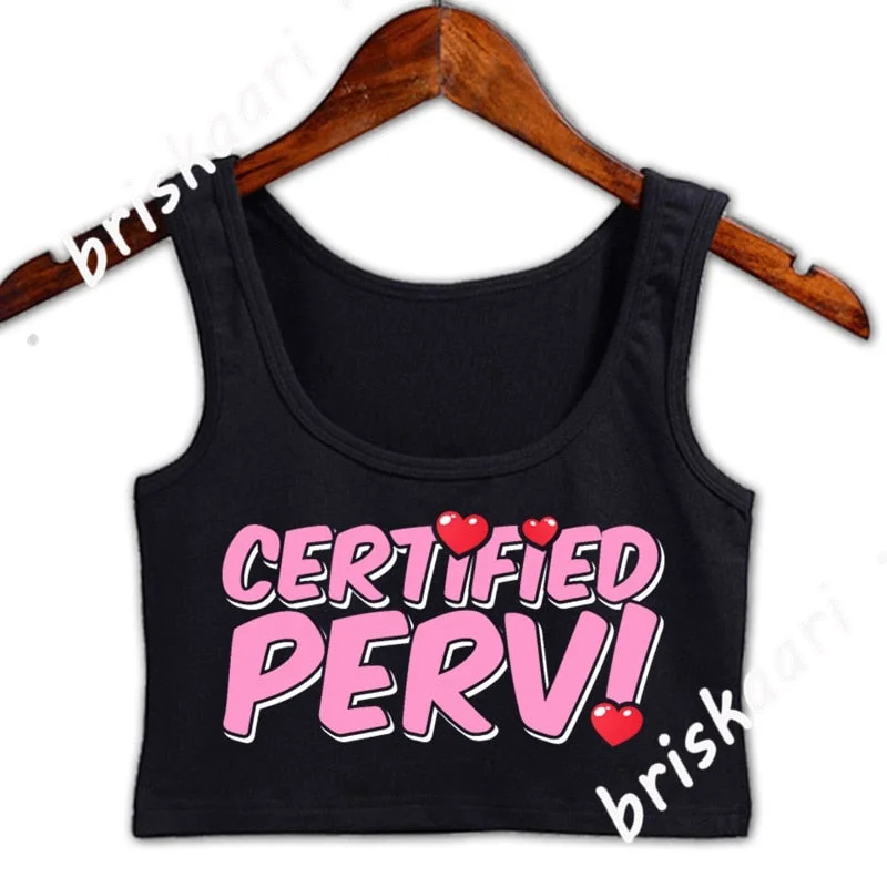 Crop Top (Sexy Certified Pervert) Embroidered Appliqued Beaded