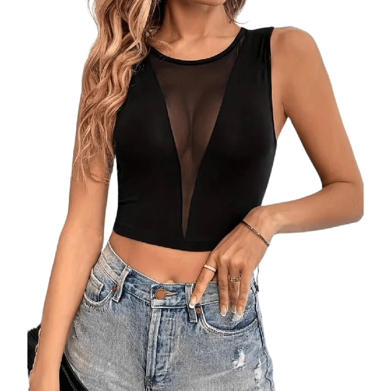 Crop Top mit V- Ausschnitt Print Jacquard Patchwork