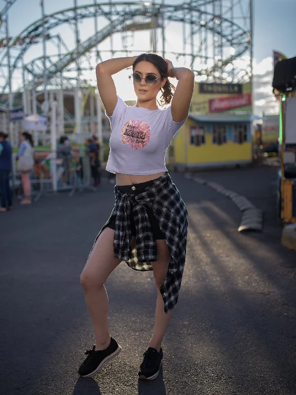 Best Mom Ever Crop Top For Ladies Striped Floral Plaid