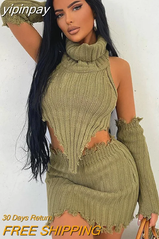 yipinpay Two Piece Sets Turtlenck Crop Top Tassel Mini Skirt Sets Women Outfits Y2K Clothes Solid Slim Streetwear Green Dress Set Ribbed Striped Patterned yipinpay Two Piece Sets Turtlenck Crop Top Tassel Mini Skirt Sets Women Outfits Y2K Clothes Solid Slim Streetwear Green Dress Set Ribbed Striped Patterned