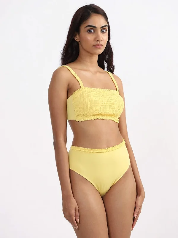 Wunderlove Solid Yellow Bikini Crop Top Modern Contemporary Chic