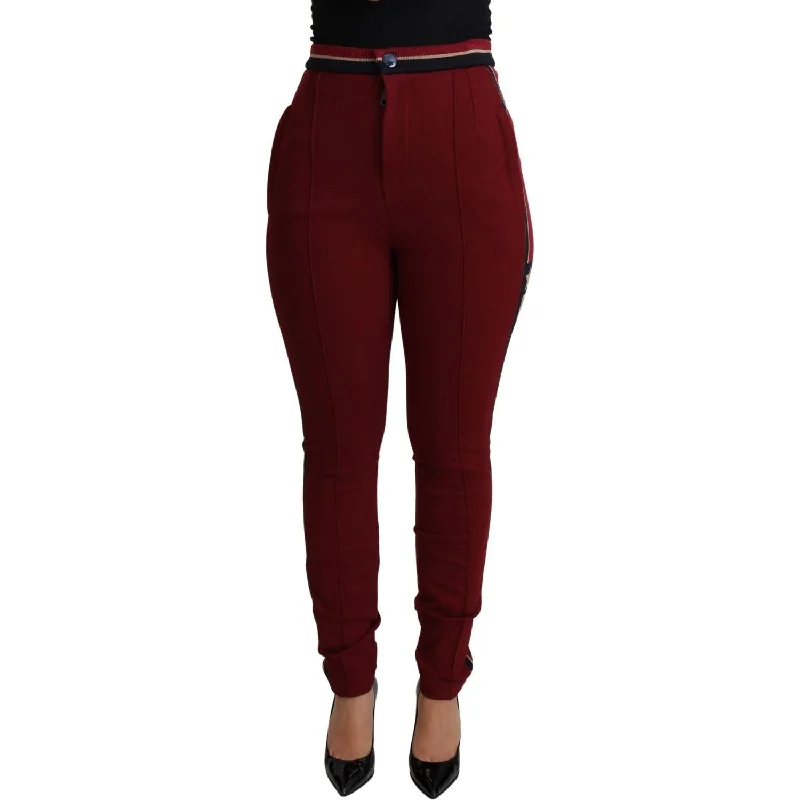 Dolce & Gabbana High-Waist Embroidered Red Skinny Trousers Trousers trendy modern