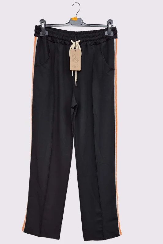 Plain Side Stripe Drawstring Pockets Trousers Trousers chic fashionable