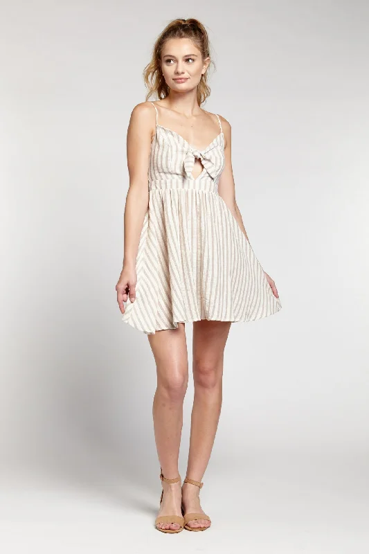 STRIPED SKATER STYLE TIE FRONT DRESS