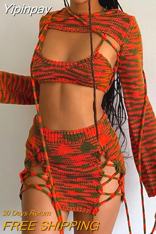 Yipinpay Three-piece Dress Sets Women Matching Sets Streetwear E-girl Long Sleeve Crop Tops+Straps Camis+Cross Bandage Skirts Collared Crew Neck Turtle Neck Yipinpay Three-piece Dress Sets Women Matching Sets Streetwear E-girl Long Sleeve Crop Tops+Straps Camis+Cross Bandage Skirts Collared Crew Neck Turtle Neck