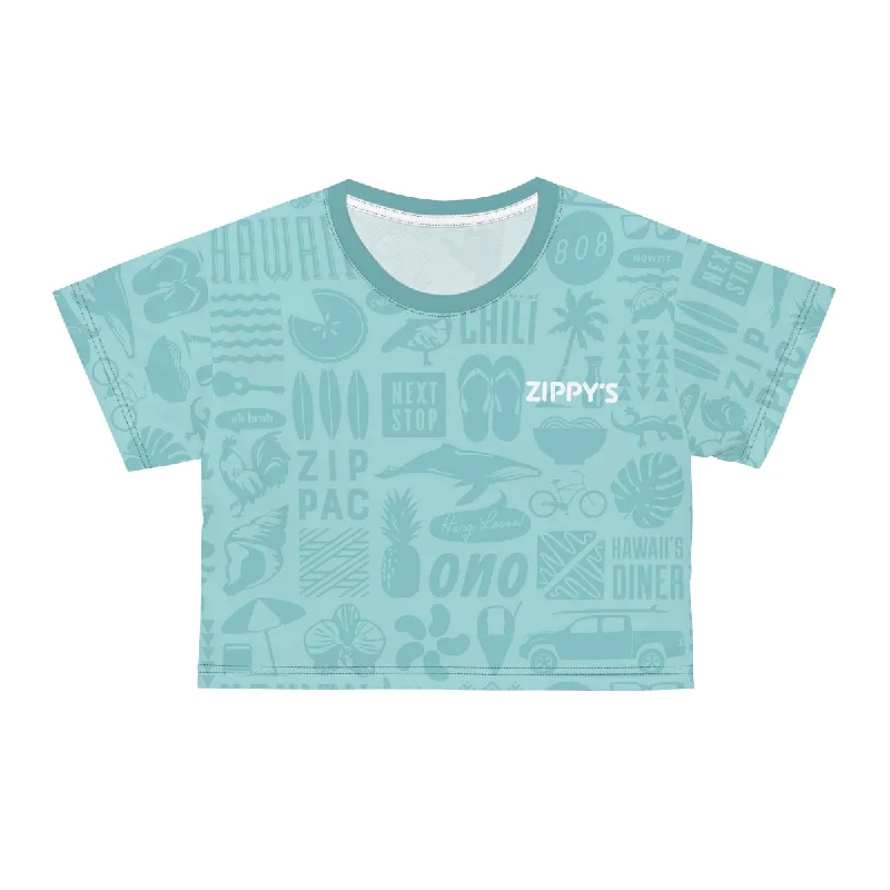 Zippy's Iconic Crop Top - Blue Notch Collar Peter Pan Collar Cowl Neck