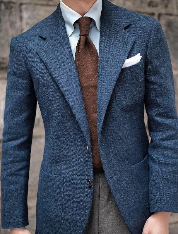 Men's Tailored Fit Single Breasted Two-buttons Tweed Casual Jacket Faux Fur Jacket Real Fur Jacket Shearling Jacket