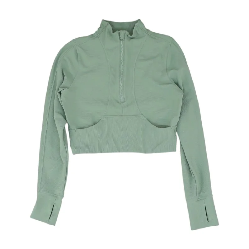 Green Solid 1/4 Zip Pullover Open Neck Pullover