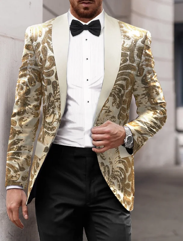 Men's Tailored Fit Single Breasted One-button Sequins Party Jacket Welt Pockets Slit Pockets Flap Pockets Men's Tailored Fit Single Breasted One-button Sequins Party Jacket Welt Pockets Slit Pockets Flap Pockets