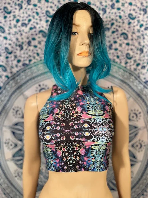 Cyan Liquid Light Crop Top Modern Contemporary Chic