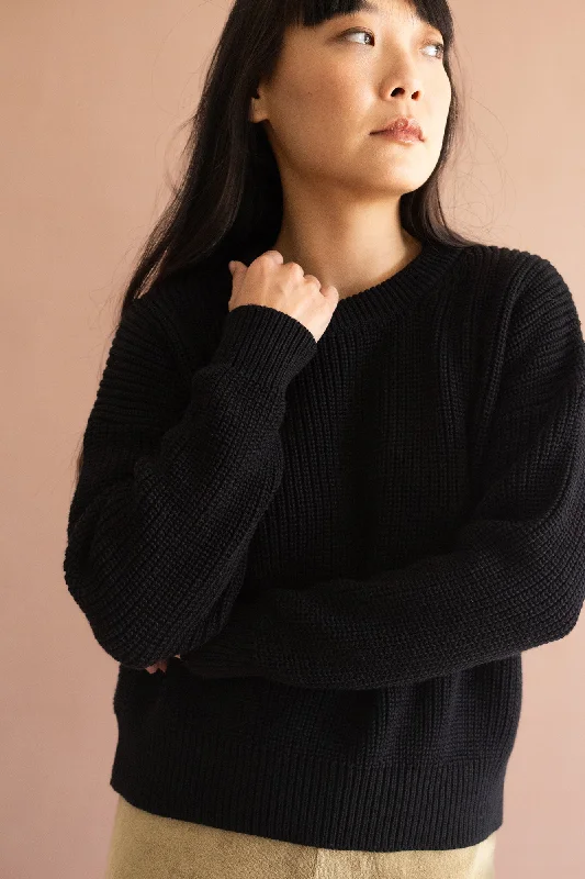 Gyra sweater cosmos black organic cotton Hooded Caped Shawl Collar