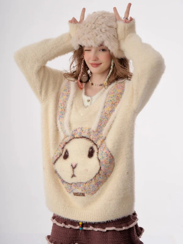 Fluffy Rabbit Cream Sweater Knit Fabric Woven Fabric Fleece Fabric