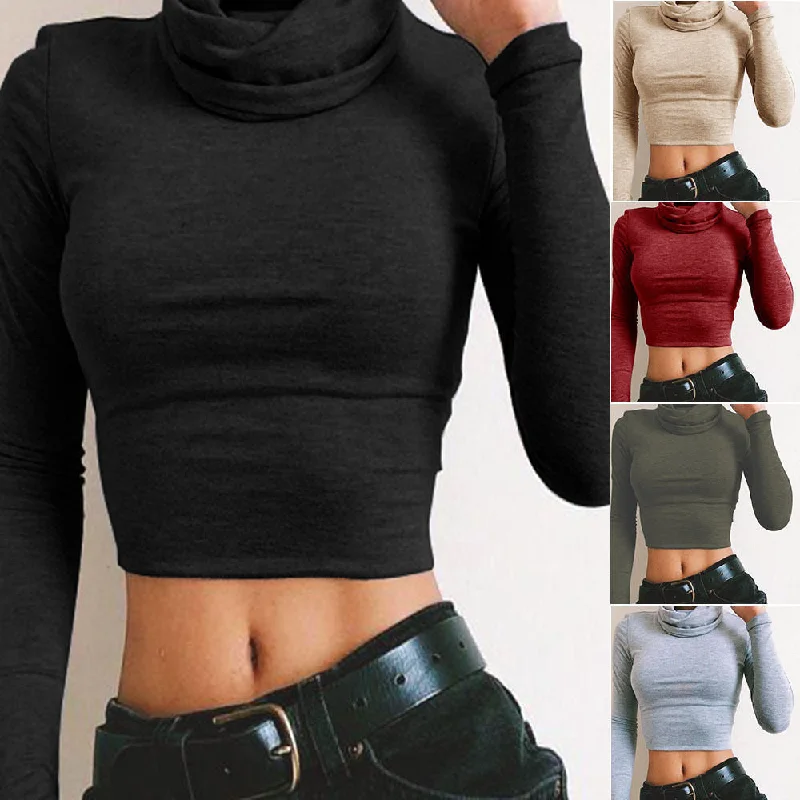 Turtle Neck Crop Top Terry Blend Velvet Blend Canvas Blend
