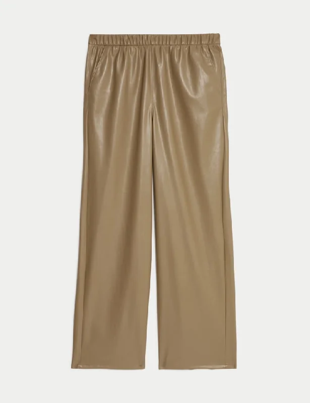 Leather Look Wide Leg Trousers Trousers Running Lightweight