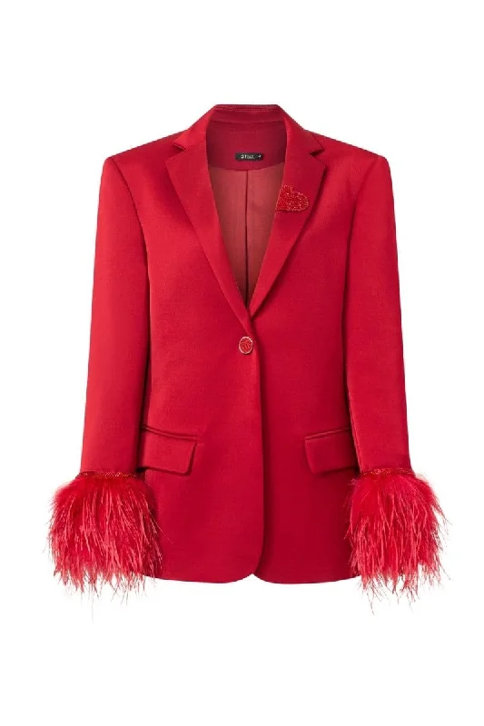 RED KELLY TAFFETA FEATHER SUIT JACKET V-Neck Jacket Boat Neck Jacket Square Neck Jacket RED KELLY TAFFETA FEATHER SUIT JACKET V-Neck Jacket Boat Neck Jacket Square Neck Jacket