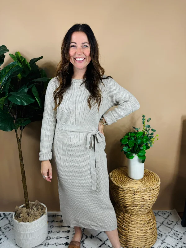 Wendy Waffle Sweater Dress Elasticated Padded Insulated