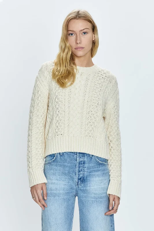 Quinn Shrunken Fisherman Sweater - Ivory Mesh Sweater Canvas Denim