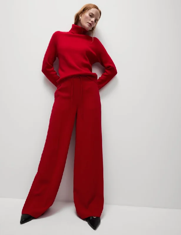 Crepe Elasticated Waist Wide Leg Trousers Trousers Fleece Cozy