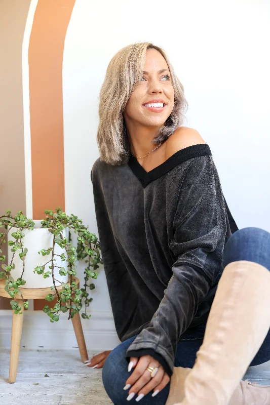 Velour Pullover Flutter Sleeve Feminine