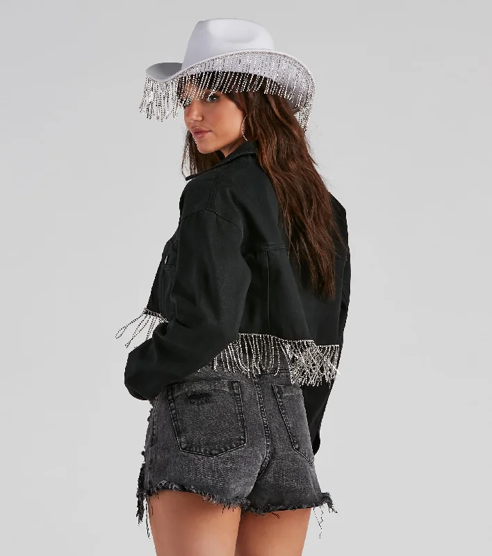 Rhine And True Denim Crop Jacket Notch Collar Peter Pan Collar Cowl Neck
